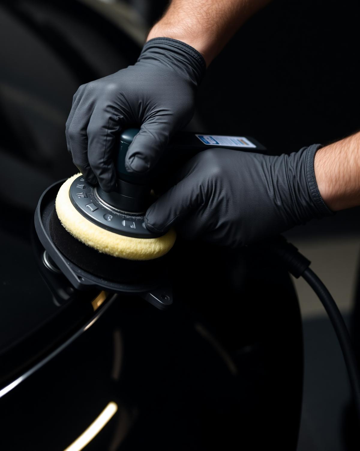 Detailer machine polishing dark car paint
